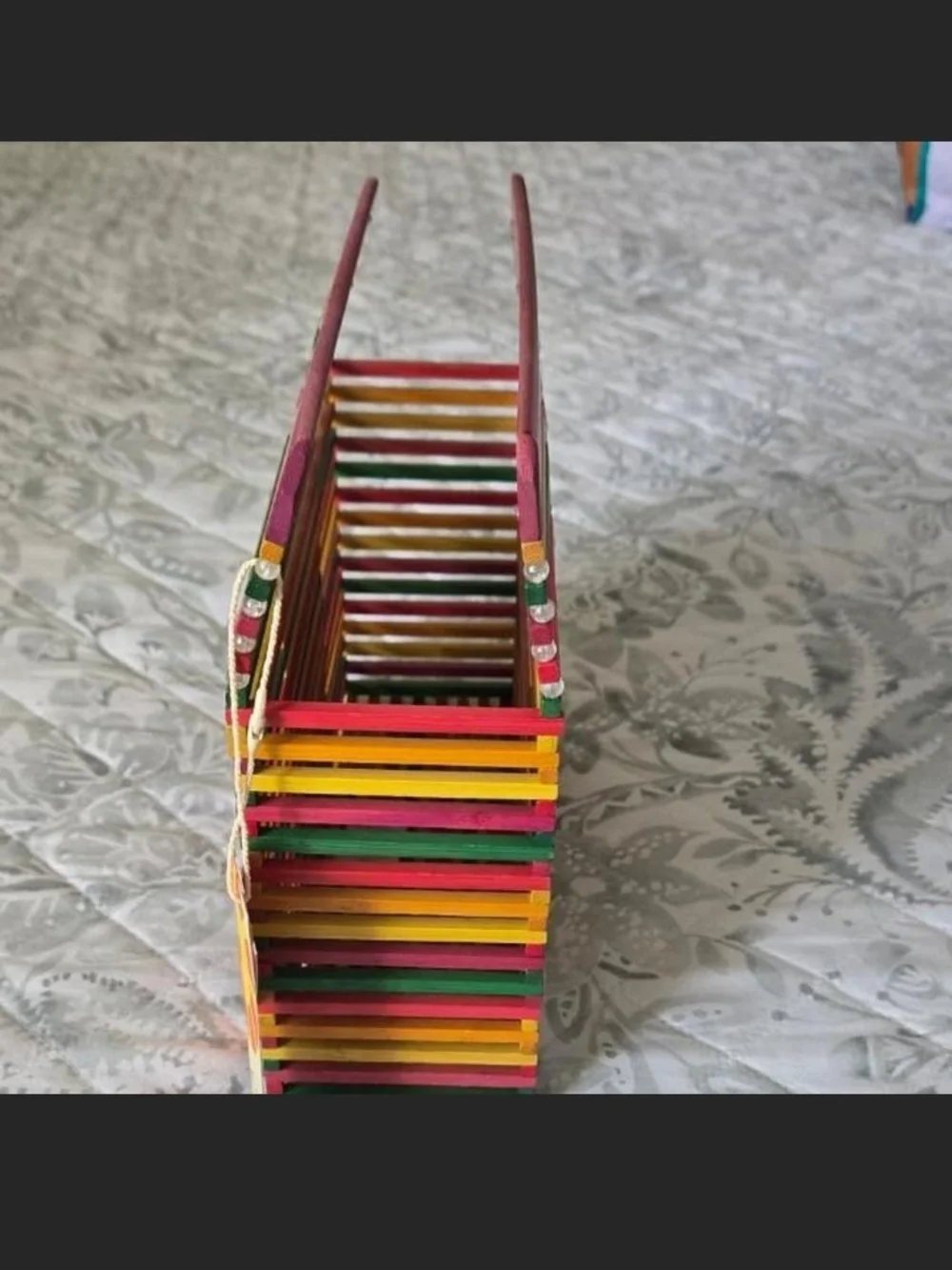 Colorful Wooden Slatted Storage Box - Pink, Green & Yellow